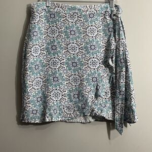 Loft Women's Bohemian Linen Blend Wrap Skirt Paisley Pattern Size 12